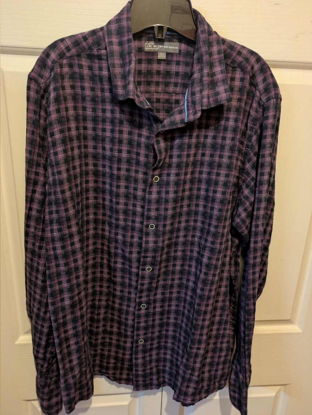 IKE By Ike Behar Purple & Black Plaid Button-Up Shirt Size Large Excellent!